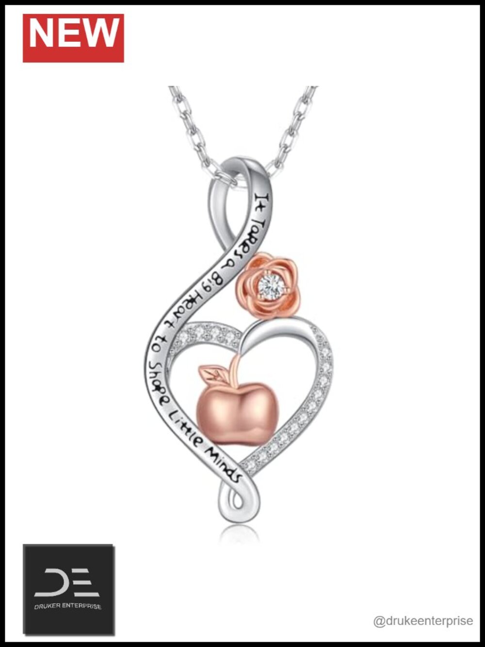 925 Sterling Silver Apple Pendant Necklace Teacher Appreciation Gift